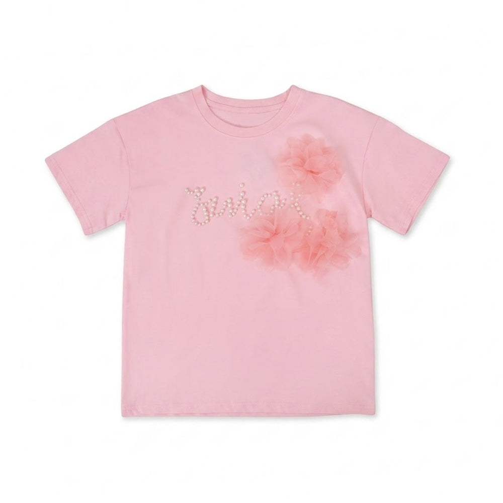 GIRLS S/S KNIT FANCY BLOUSE PINK IRS-26 9-10 YEAR 003