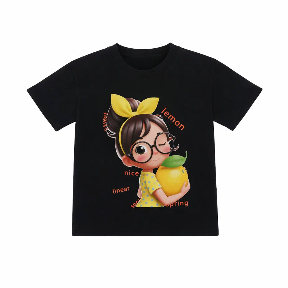 GIRLS S/S KNIT BLOUSE PRINTED BLACK IRS-26 5-6 YEAR 006