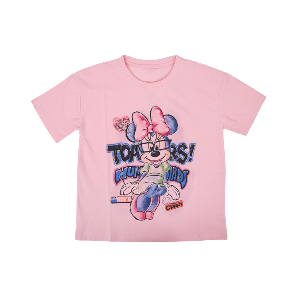 GIRLS S/S KNIT BLOUSE PRINTED PEACH IRS-26 007