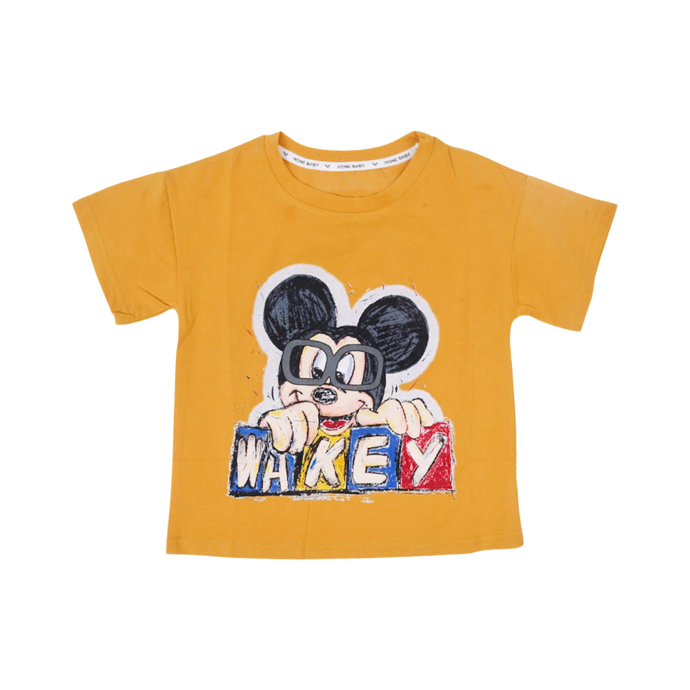 GIRLS S/S KNIT BLOUSE PRINTED MUSTARD IRS-26 18-24M 010