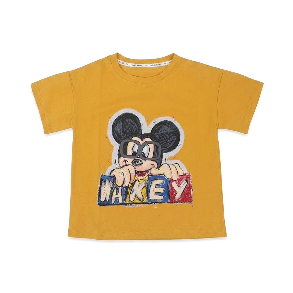 GIRLS S/S KNIT BLOUSE PRINTED MUSTARD IRS-26 2-3 YEAR 010