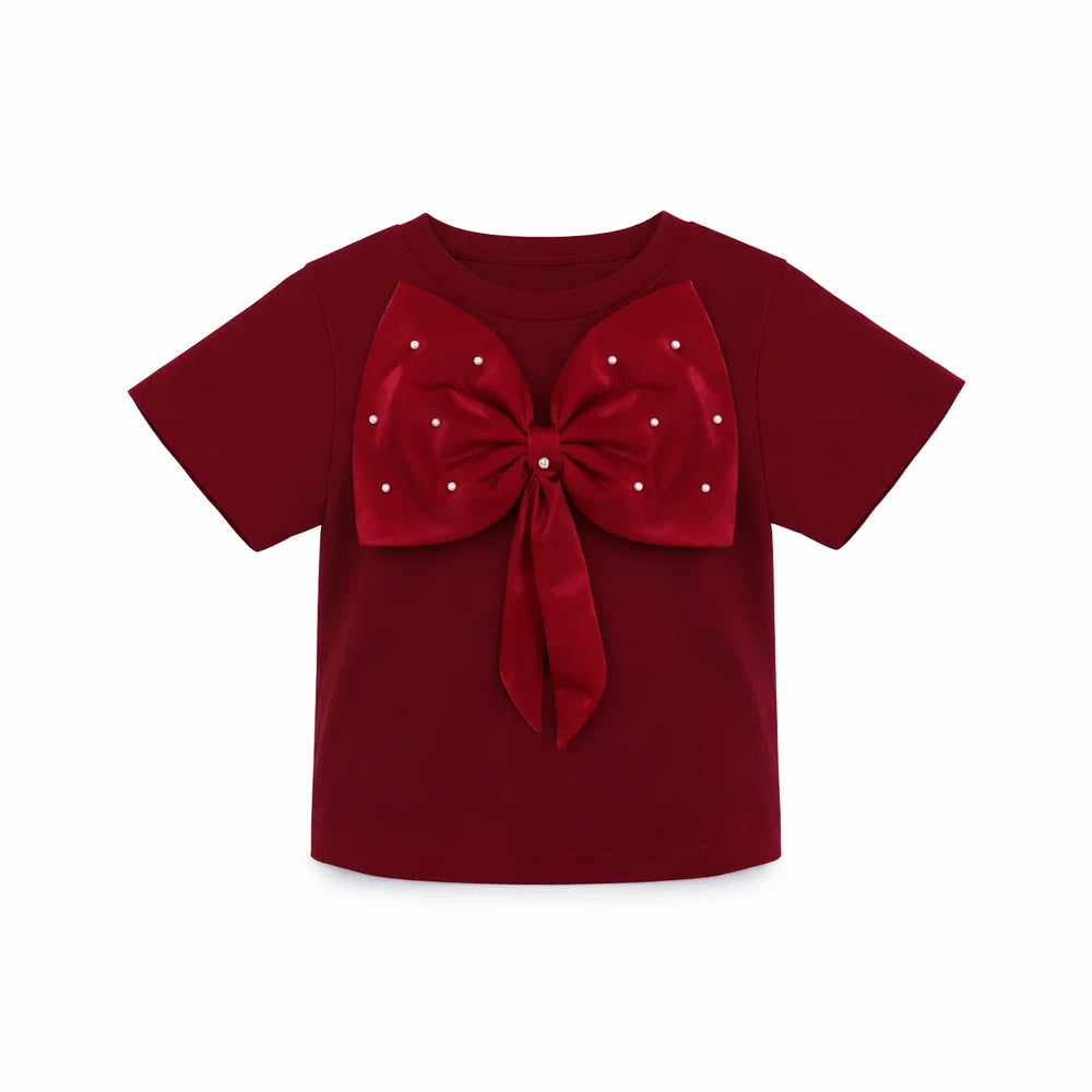 GIRLS S/S KNIT FANCY BLOUSE MAROON IRS-26 018