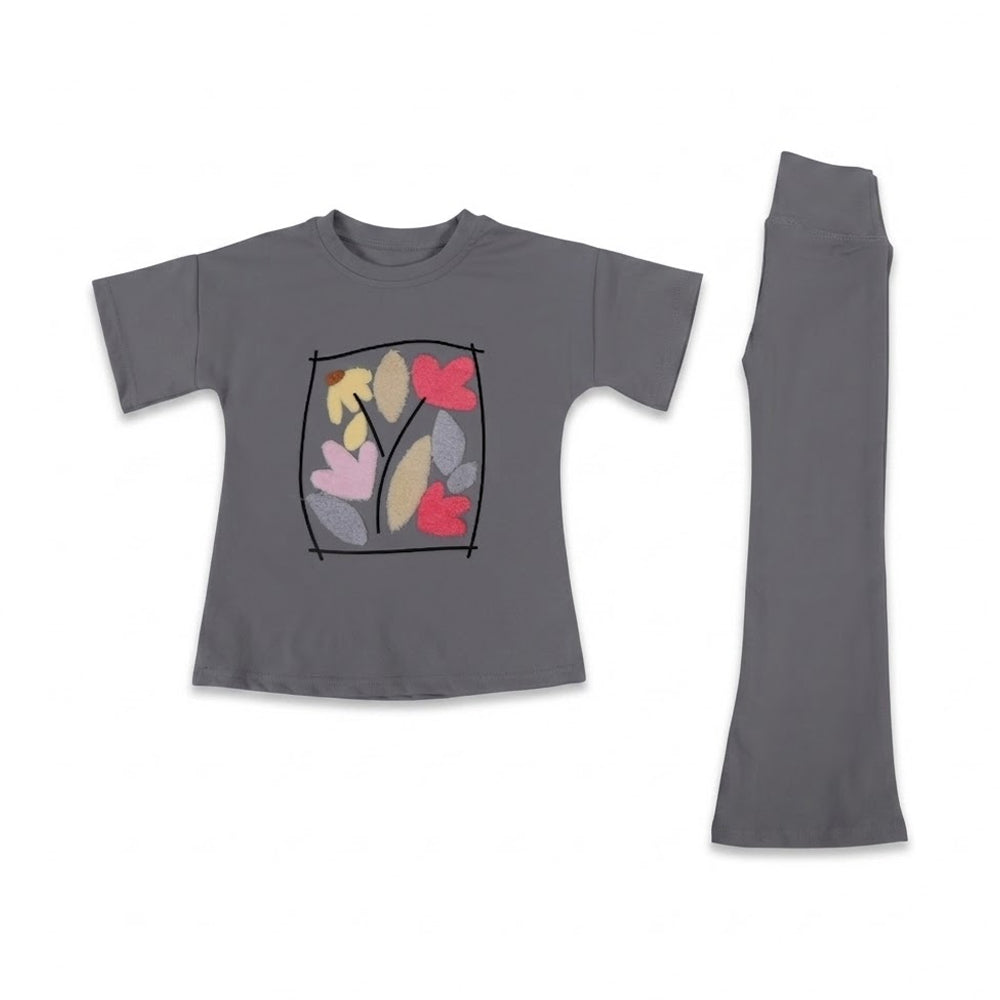 GIRLS S/S 2PC KNIT FLEEPER SUIT GREY IR S-26 3-4 YEAR NO28