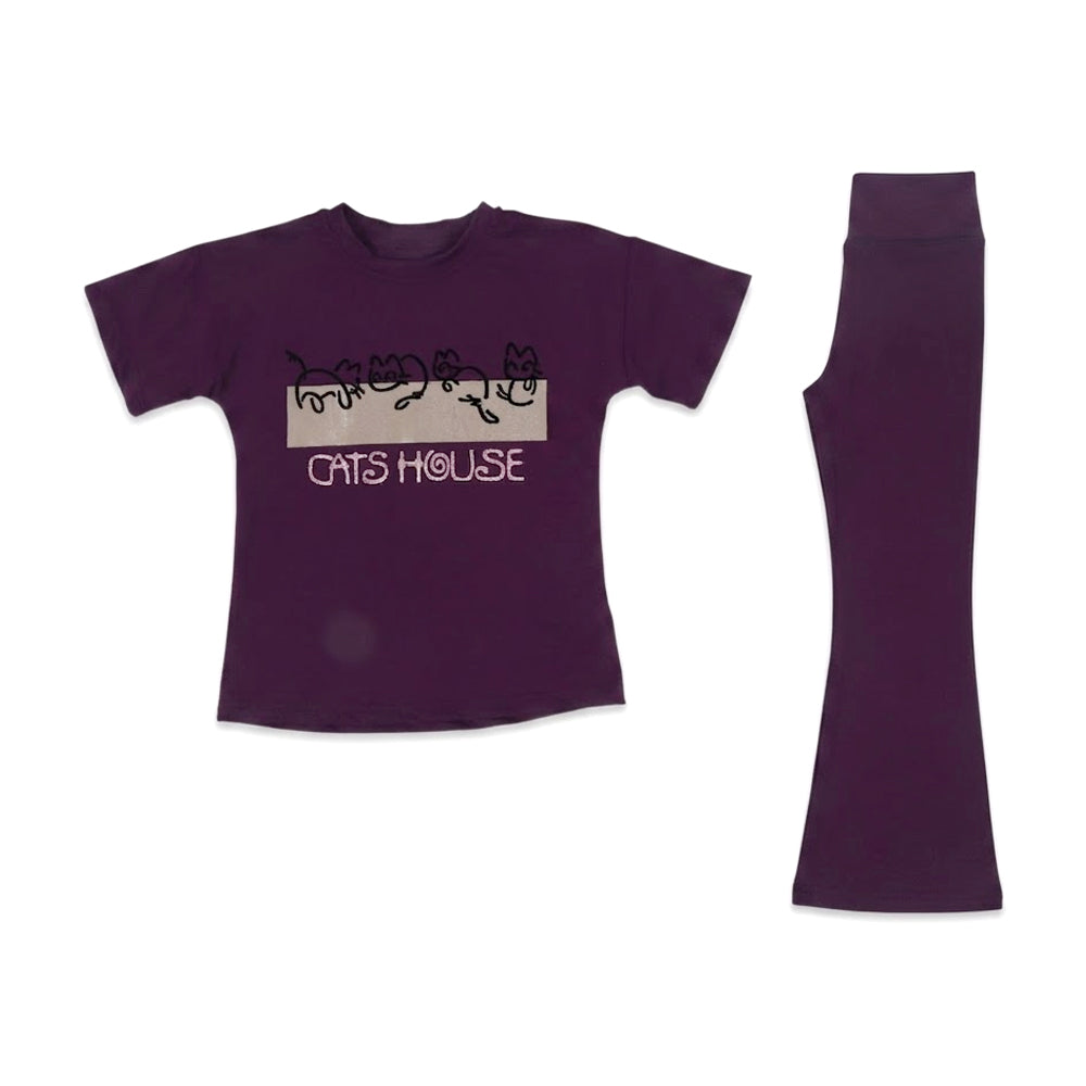 GIRLS S/S 2PC KNIT FLEEPER SUIT PURPLE IR S-26 NO30