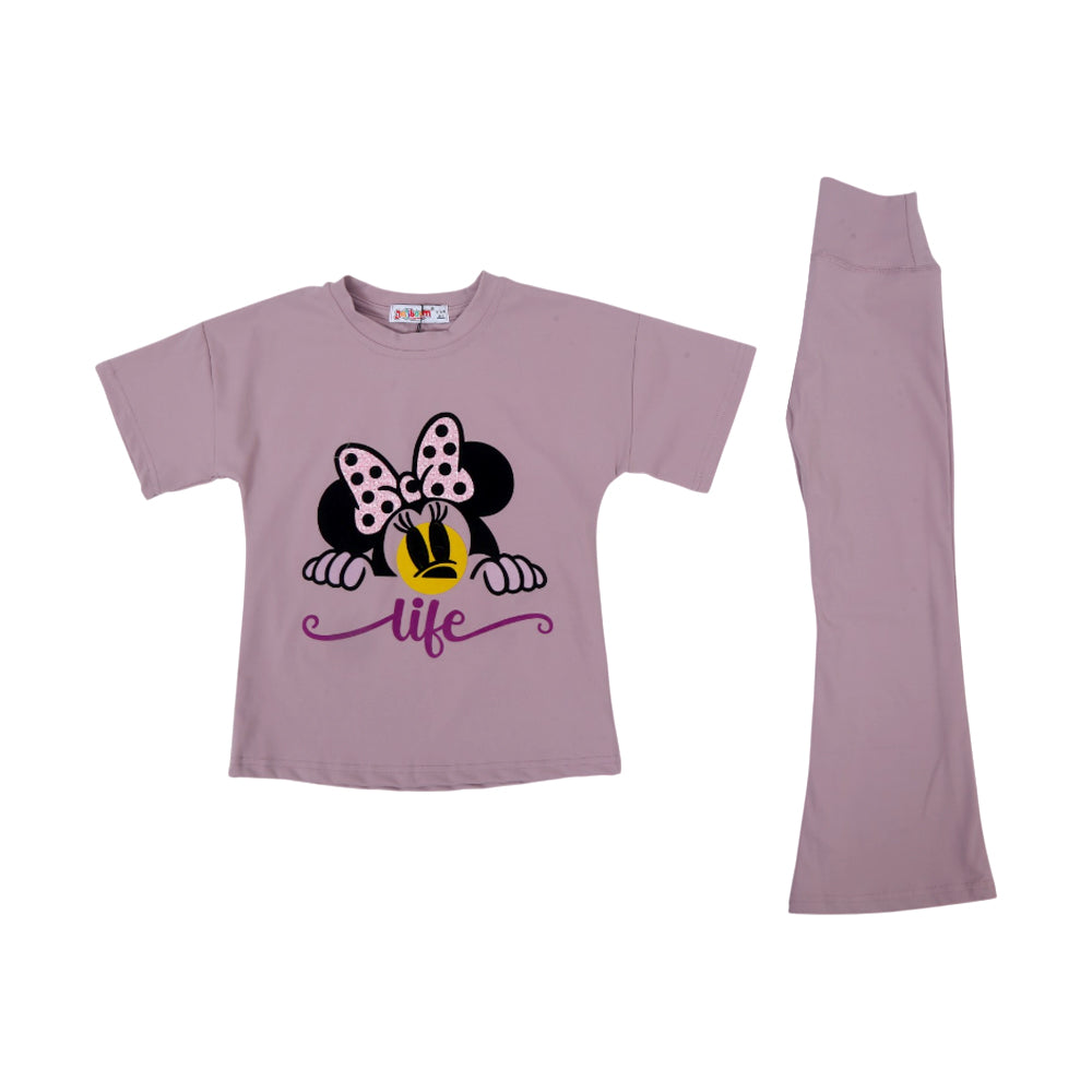 GIRLS S/S 2PC KNIT FLEEPER SUIT T-PINK IR S-26 NO31