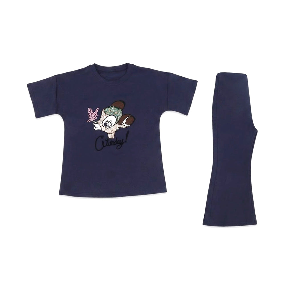 GIRLS S/S 2PC KNIT FLEEPER SUIT BLACK IR S-26 9-10 YEAR NO32