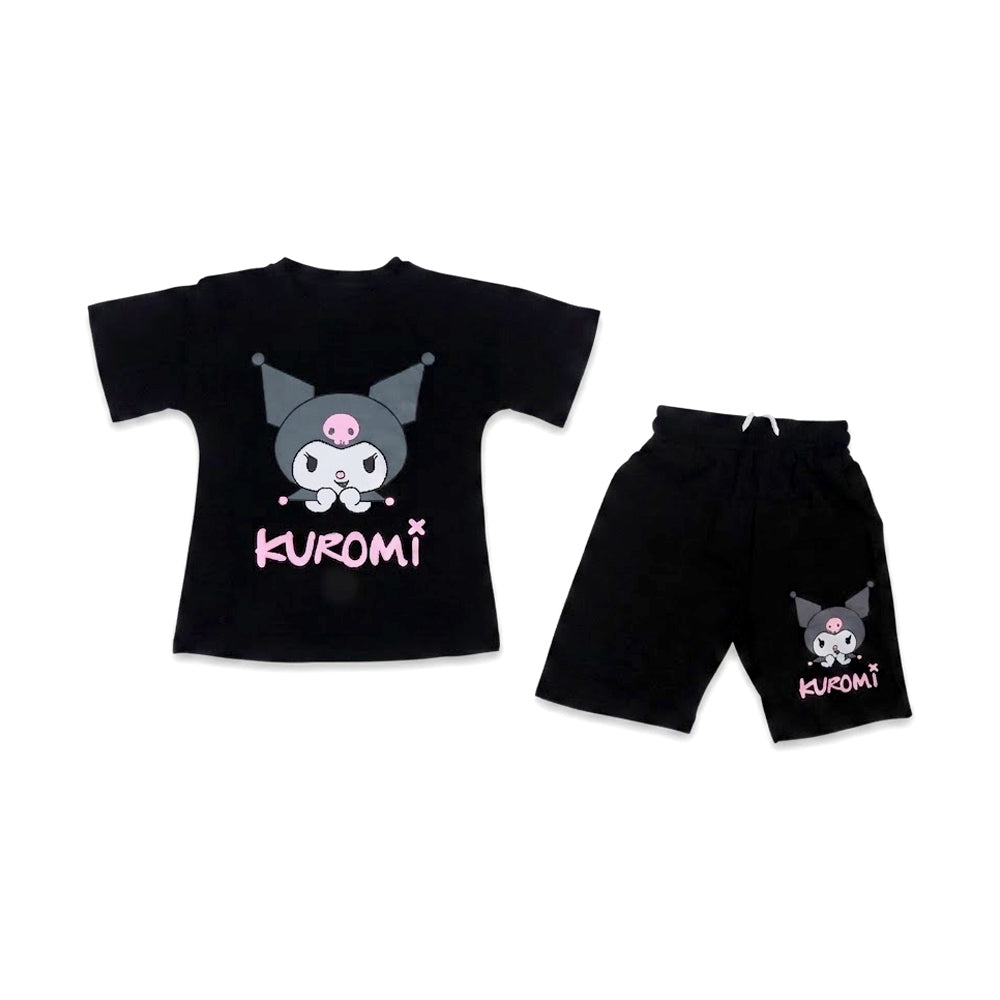 GIRLS S/S 2PC KNICKER SUIT BLACK IR S-26 4-5 YEAR NO22