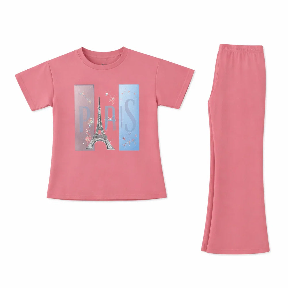 GIRLS S/S 2PC KNIT FLEEPER SUIT PEACH IR S-26 3-4 YEAR NO27