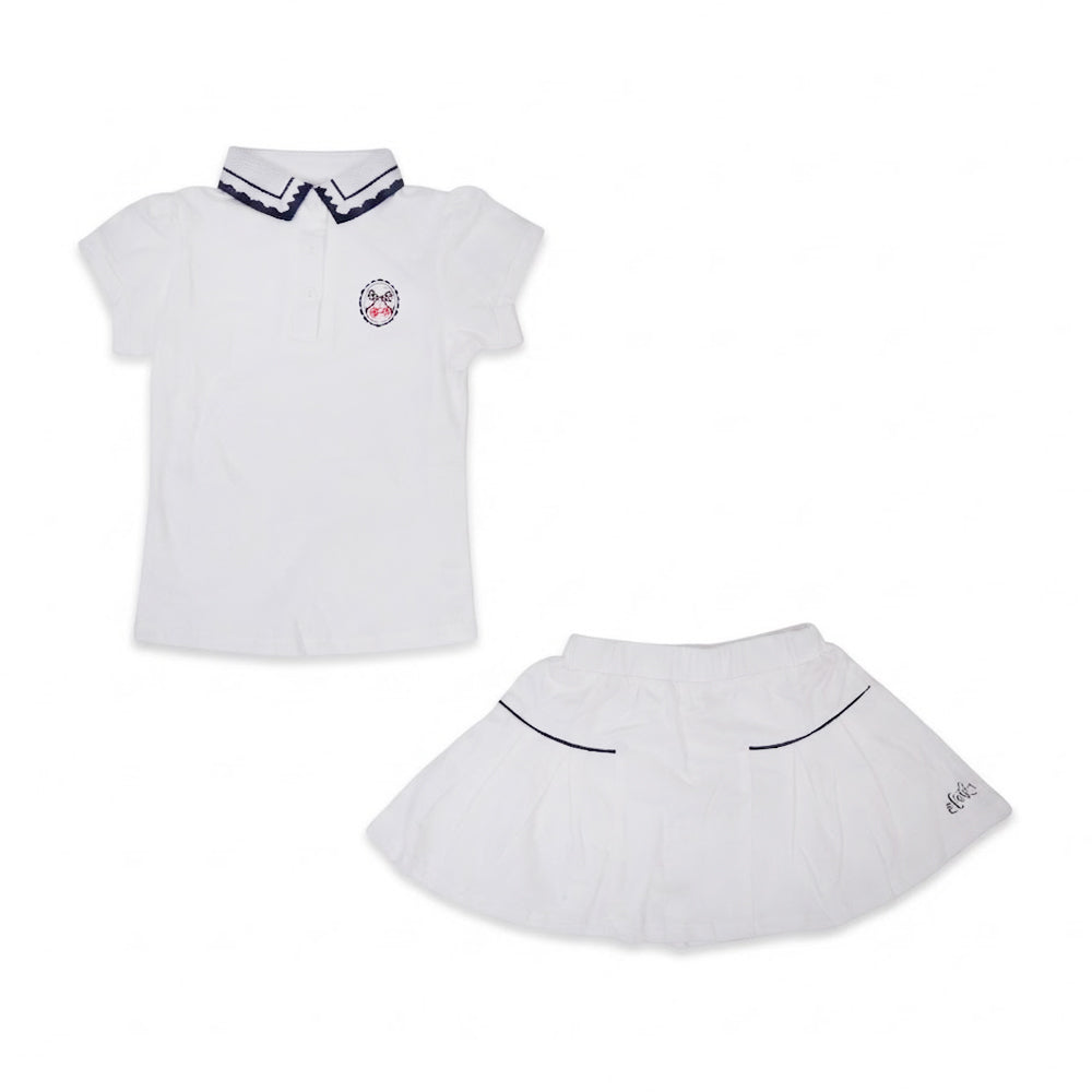 GIRLS S/S 2PC SKIRT SUIT WHITE IR 4-5 YEAR Q077