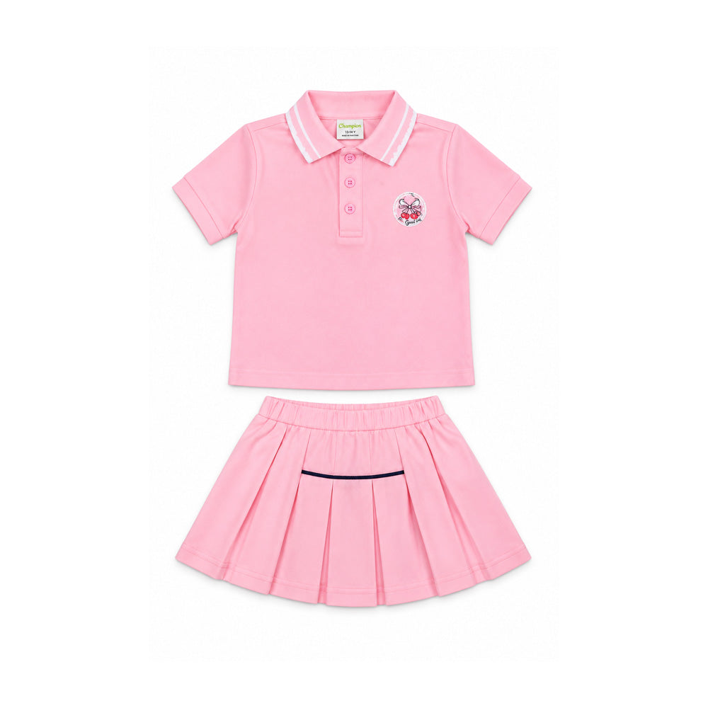 GIRLS S/S 2PC SKIRT SUIT PINK IR Q077