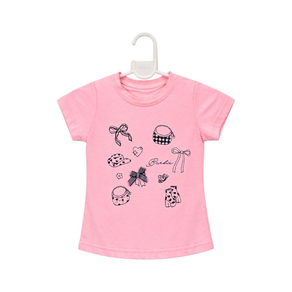 GIRLS S/S KNIT BLOUSE PRINTED PINK IR S092