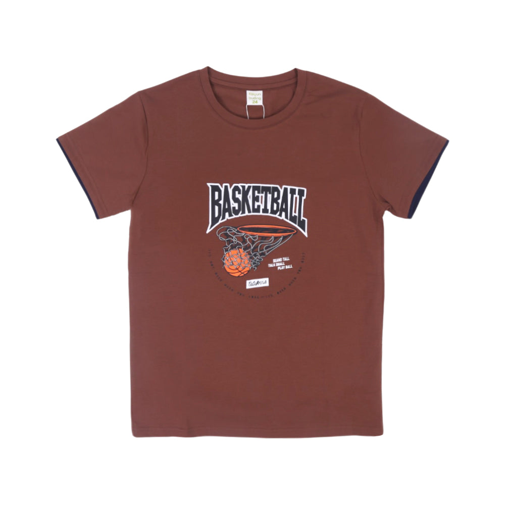 BOYS S/S T-SHIRT ROUND NECK BROWN IR 11-12 YEAR A7808