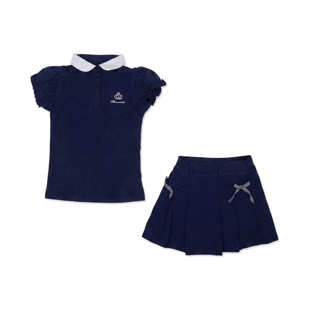 GIRLS S/S 2PC SKIRT SUIT NAVY BLUE IR 3-4 YEAR Q081