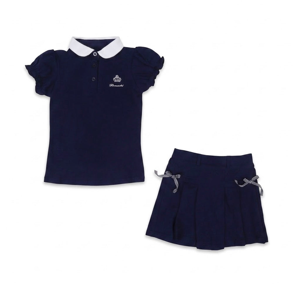 GIRLS S/S 2PC SKIRT SUIT NAVY BLUE IR 4-5 YEAR Q081