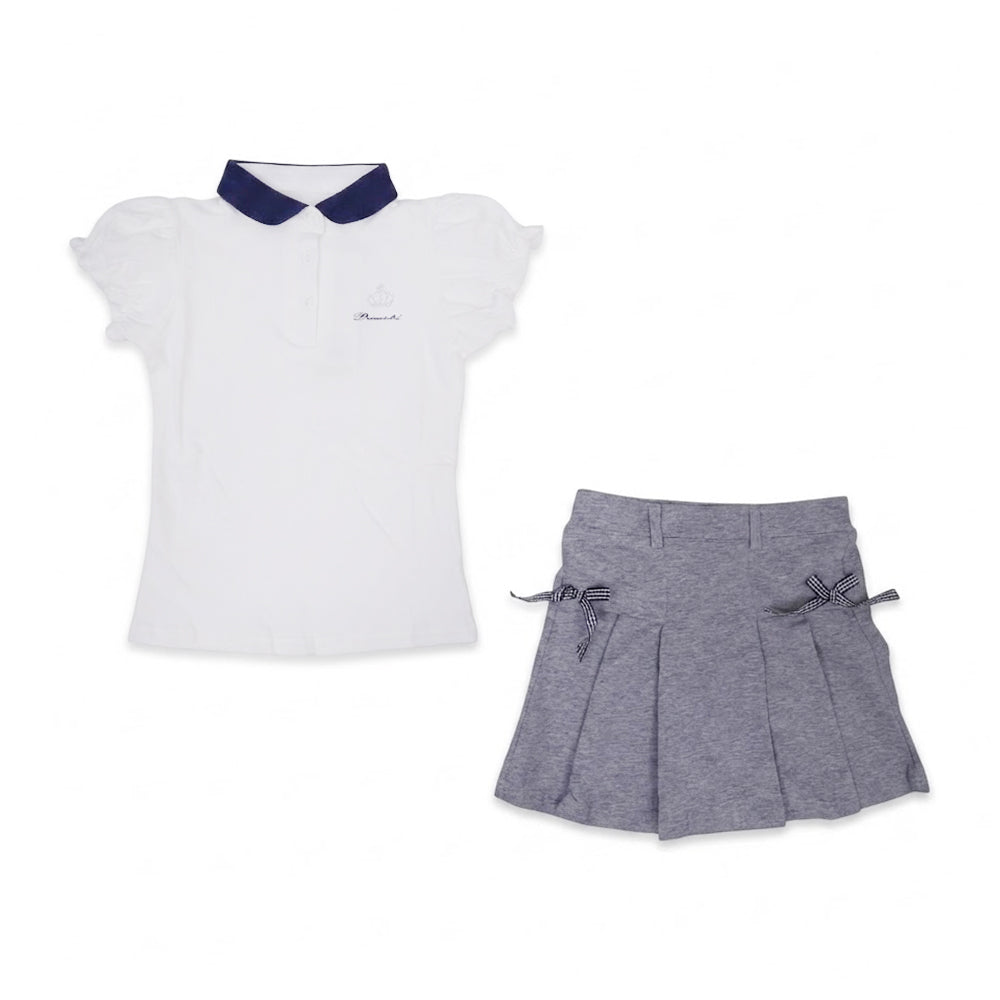 GIRLS S/S 2PC SKIRT SUIT WHITE IR 4-5 YEAR Q081