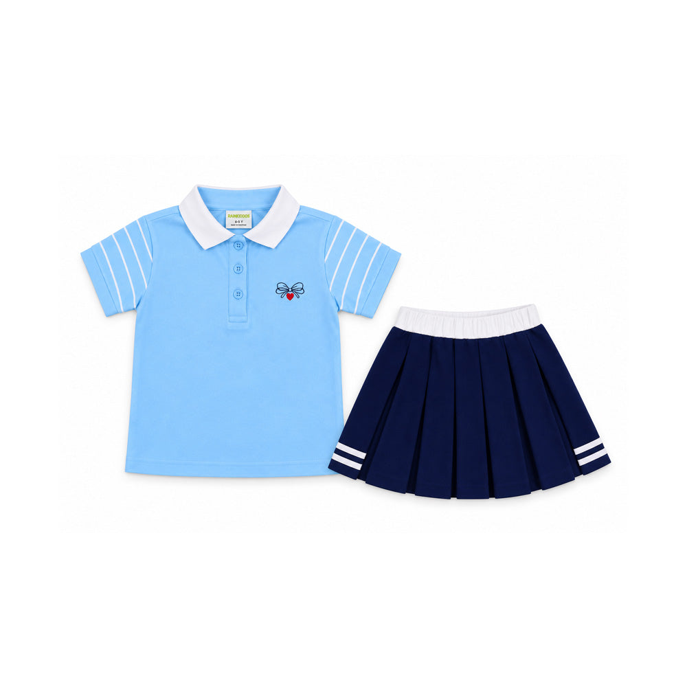 GIRLS S/S 2PC SKIRT SUIT SKY BLUE IR S060