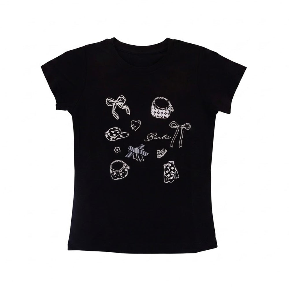 GIRLS S/S KNIT BLOUSE PRINTED BLACK IR 4-5 YEAR S092