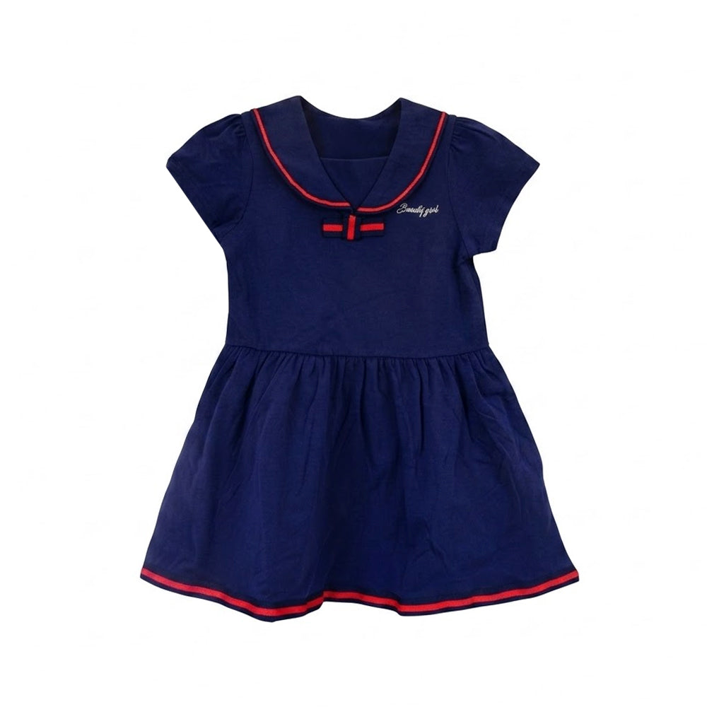 GIRLS S/S KNIT FROCK NAVY IRS-26 3-4 YEAR Q2261