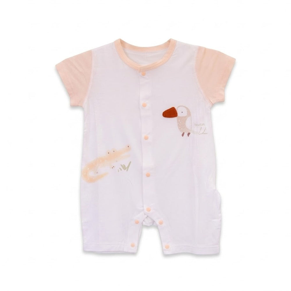 BOYS S/S KNIT ROMPER WHITE PRINT IR-26 3-6M 9386