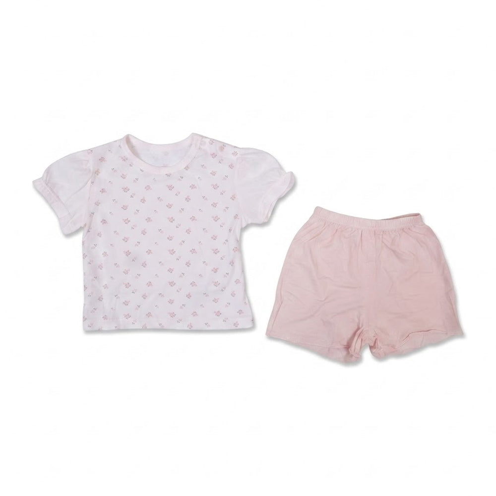 GIRLS S/S 2PC KNICKER SUIT WHITE PRINT IR-26 6-9M 9606