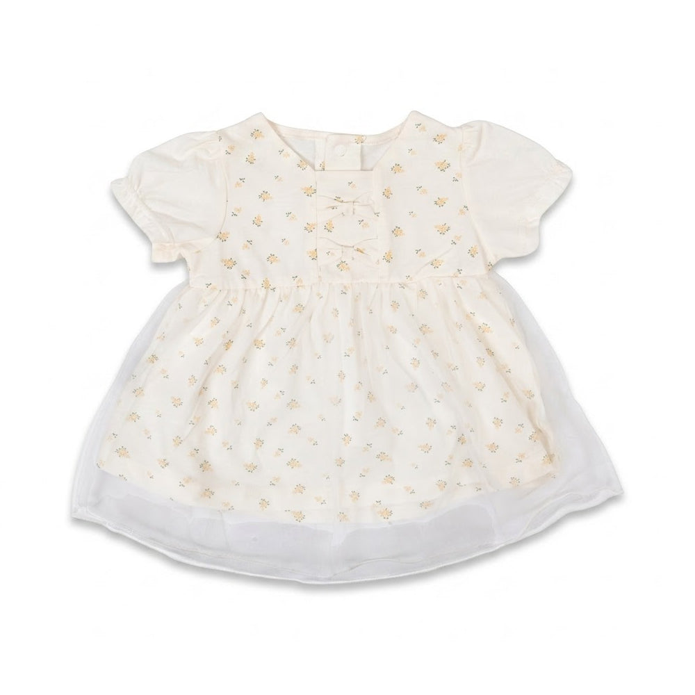 GIRLS S/S KNIT COTTON FROCK WHITE PRINT IR-26 6-9M 9606