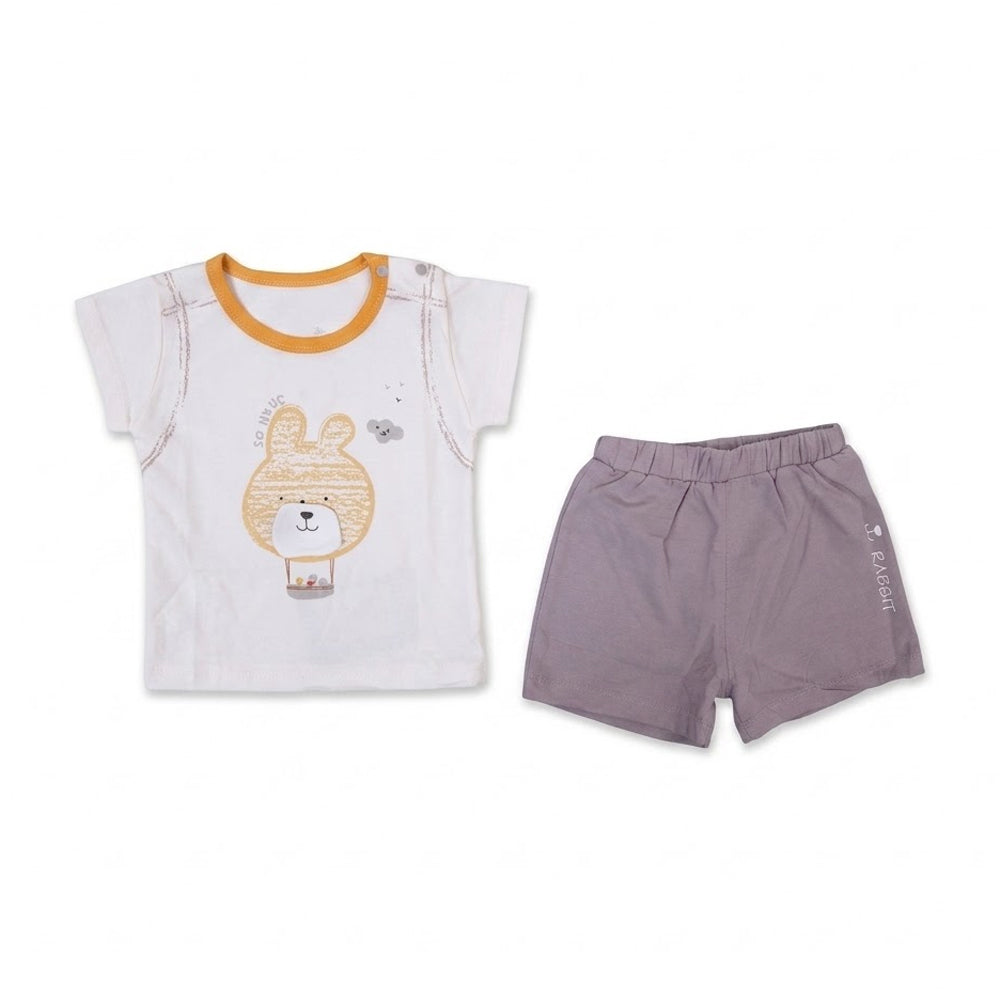 BOYS S/S 2PC KNICKER SUIT OFFWHITE/BROWN IR-26 6-9M 8858