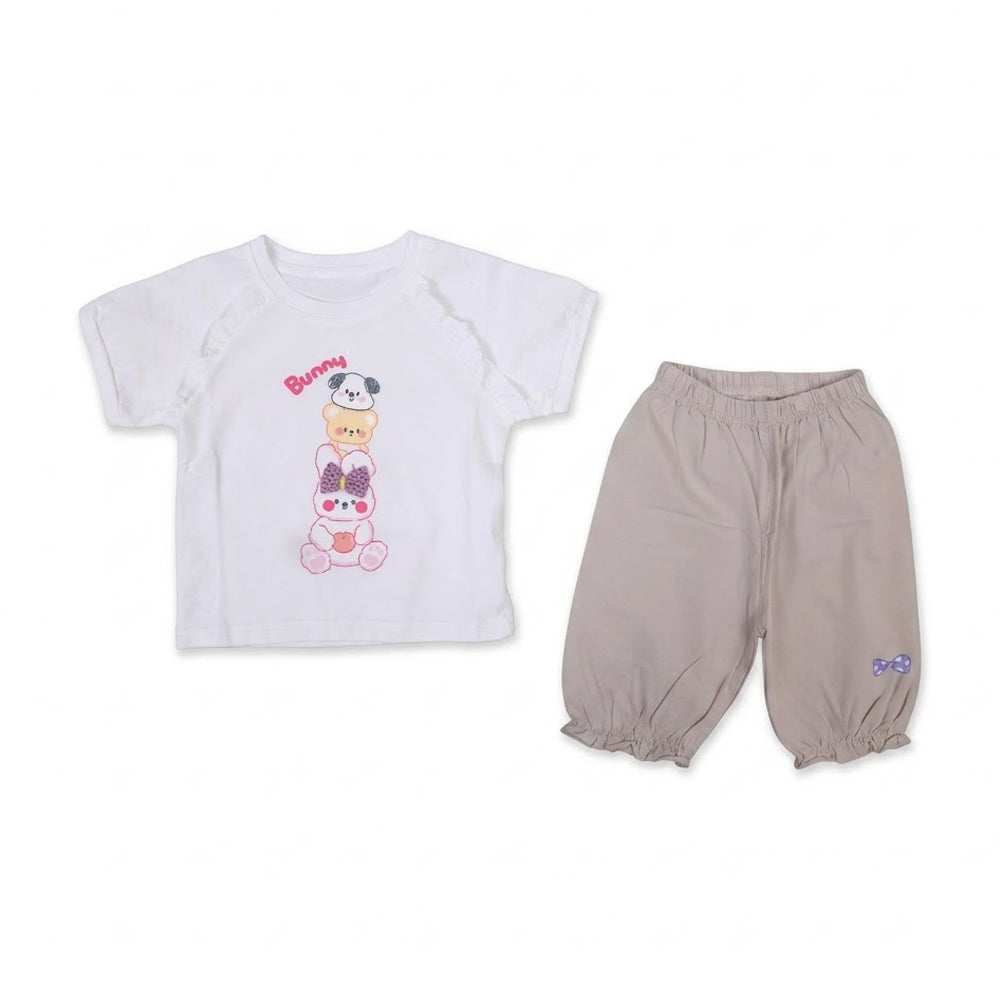 GIRLS S/S 2PC CAPRI SUIT WHITE/SKIN IR-26 12-18M 6935