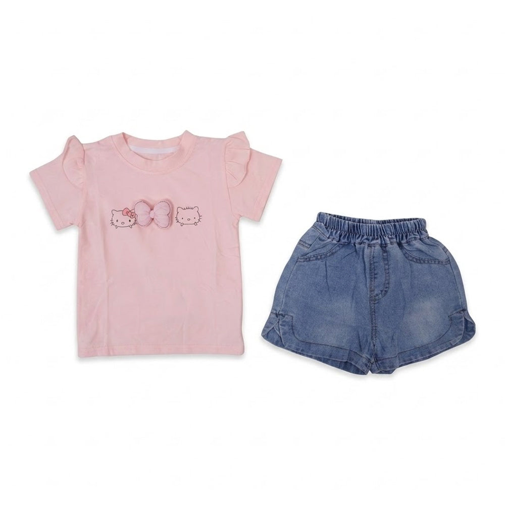 GIRLS S/S 2PC KNICKER SUIT PEACH IR-26 18-24M 9913