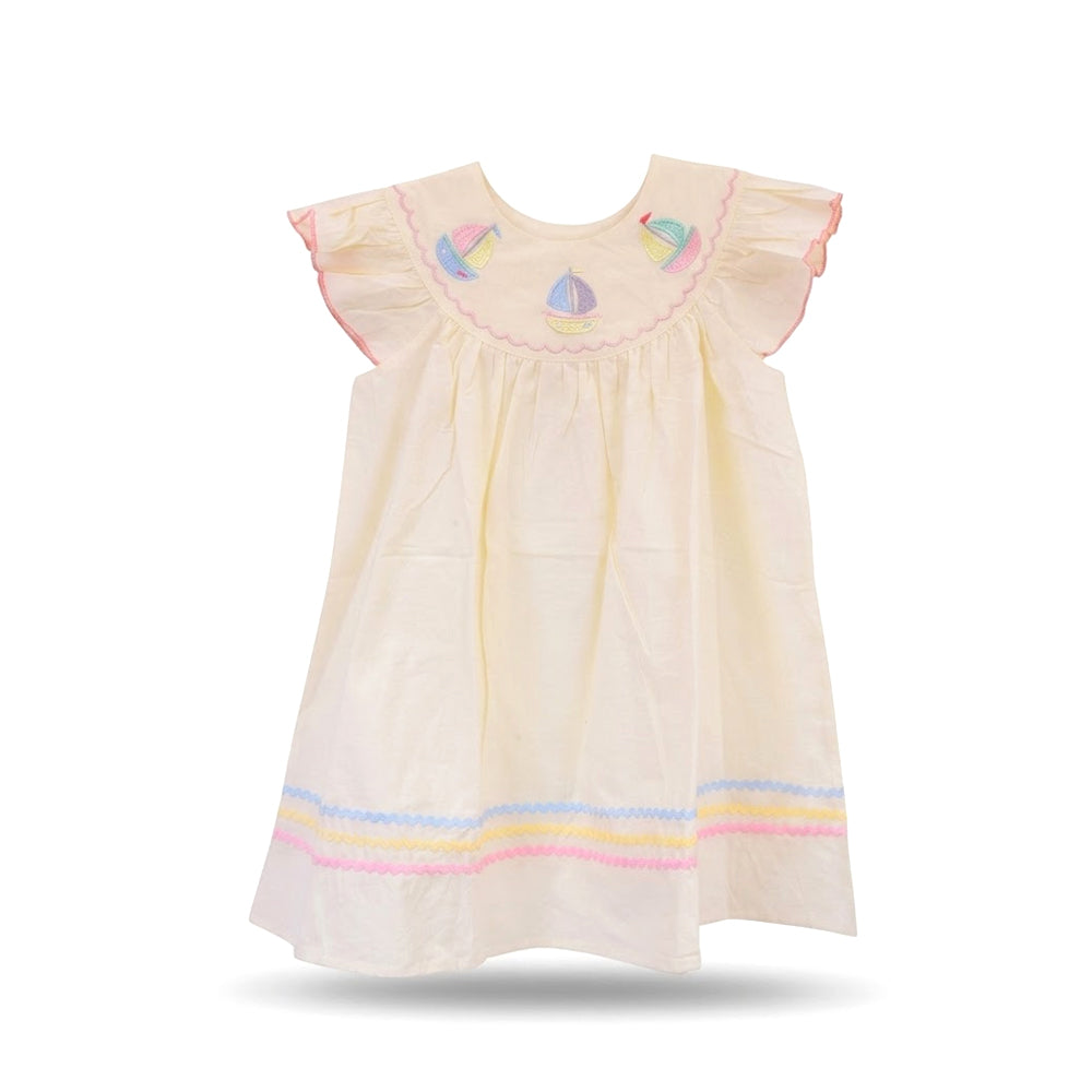 GIRLS CAP/SLV COTTON FROCK OFF WHITE IR-26 5-6 YEAR 23117