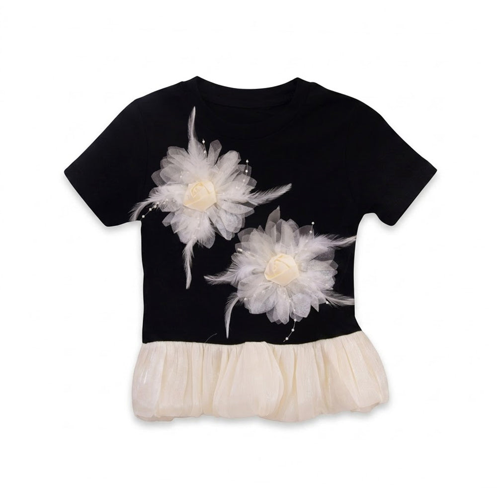 GIRLS S/S KNIT FANCY BLOUSE BLACK IR-26 18-24M 6202