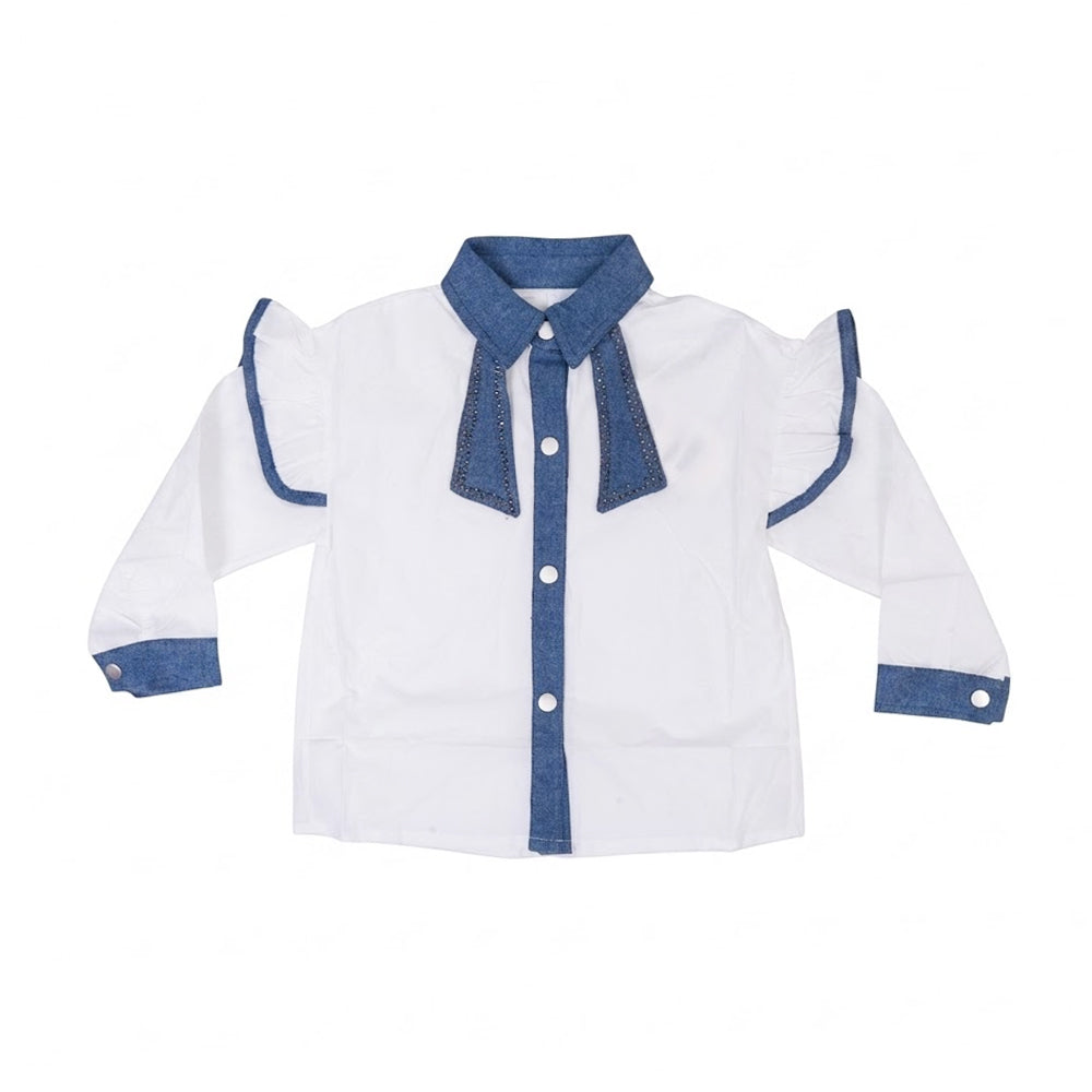 GIRLS L/S COTTON FANCY BLOUSE DENIM/WHITE IR-26 5-6 YEAR 962
