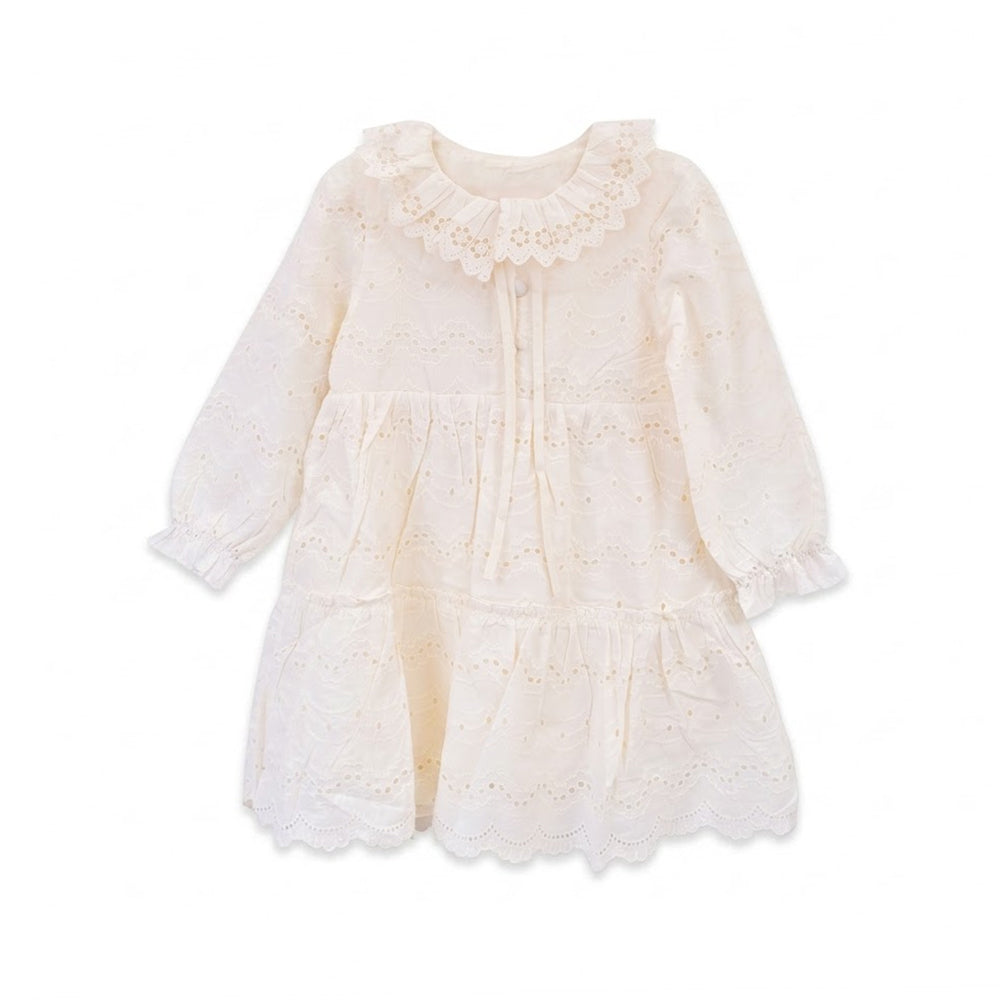 GIRLS L/S COTTON CHICKEN FROCK OFF WHITE IR-26 6-7 YEAR 9708