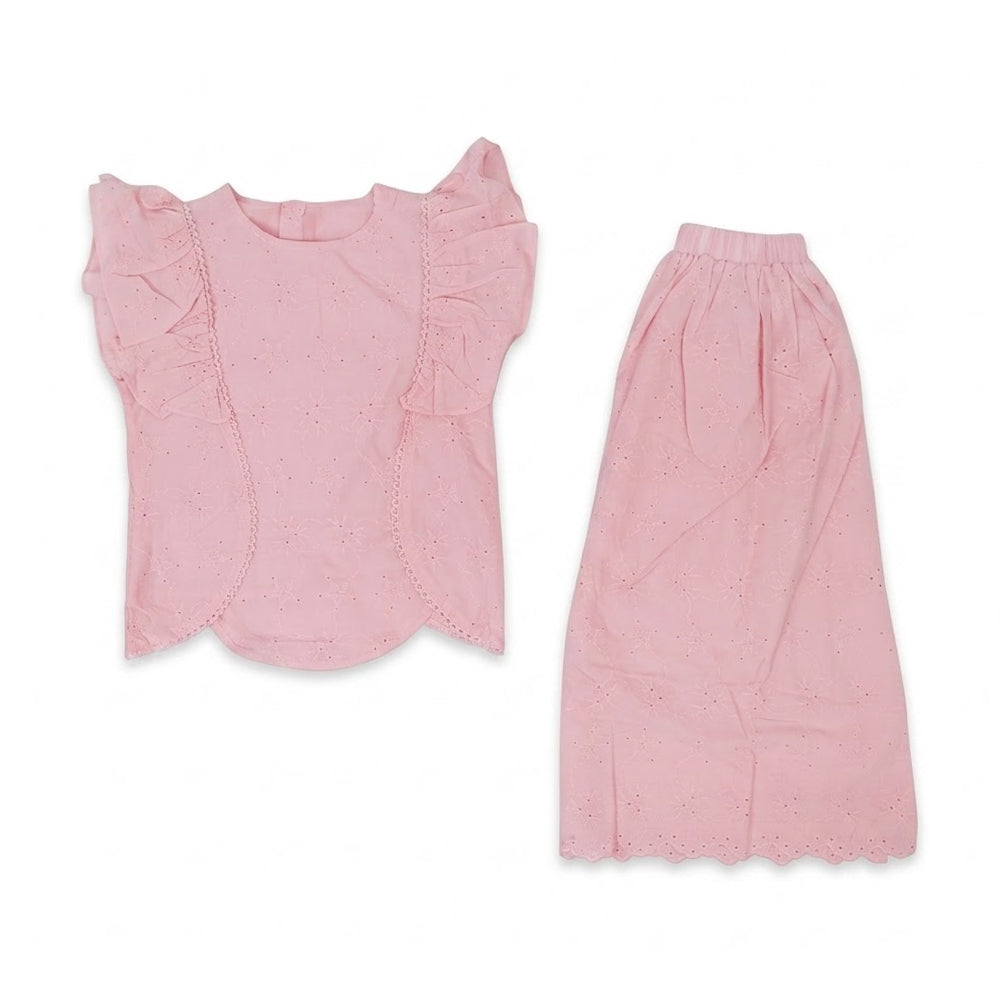 GIRLS CAP/SLV 2PC COTTON CHICKEN SKIRT SUIT T PINK IR-26 9-1