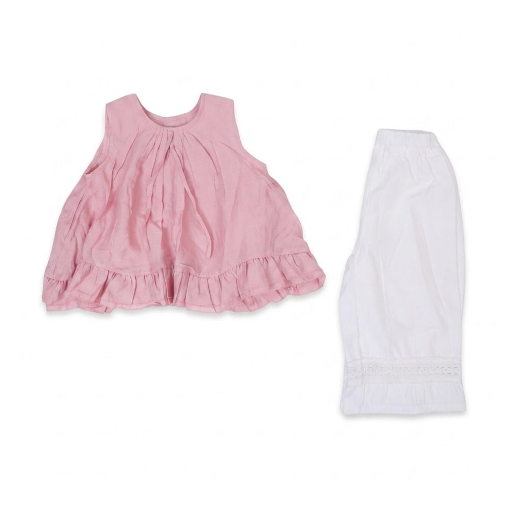 GIRLS S/L 2PC CAPRI SUIT T PINK/WHITE IR-26 6-7 YEAR 32144
