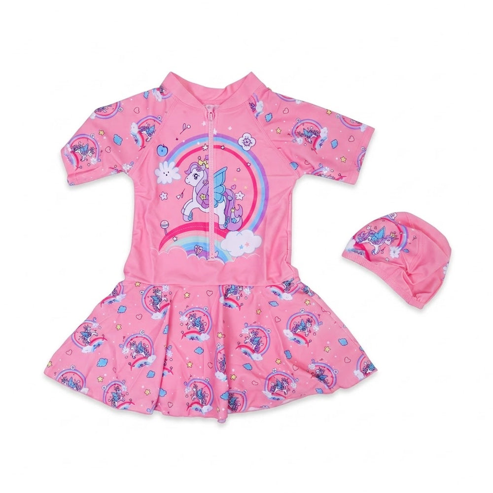 GIRLS S/S 2PC SWIMMING COSTUME FROCK STYLE IRS-26 5-6 YEAR 1