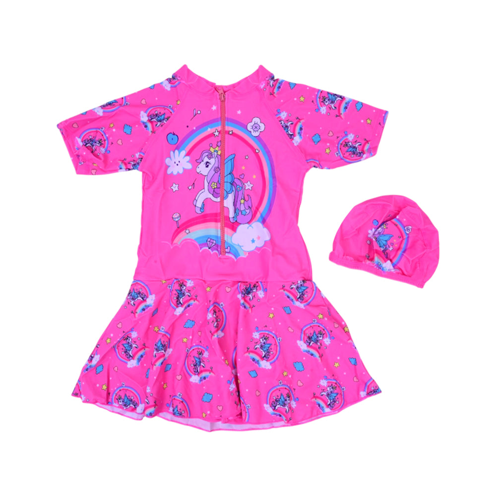 GIRLS S/S 2PC SWIMMING COSTUME FROCK STYLE IRS-26 7-8 YEAR 1