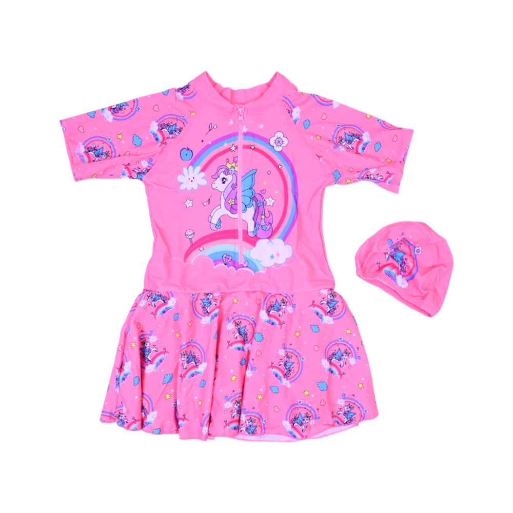 GIRLS S/S 2PC SWIMMING COSTUME FROCK STYLE IRS-26 8-9 YEAR 1