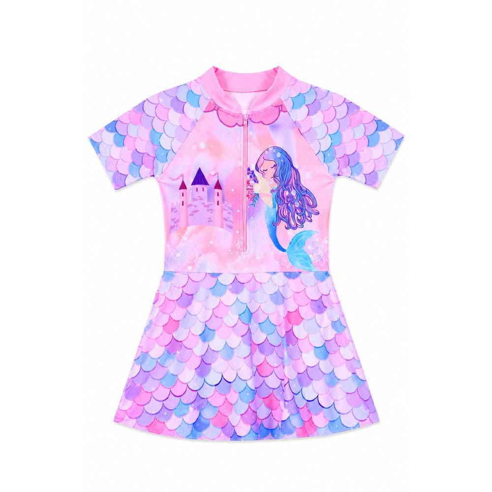 GIRLS S/S 2PC SWIMMING COSTUME FROCK STYLE IRS-26 6-7 YEAR 0