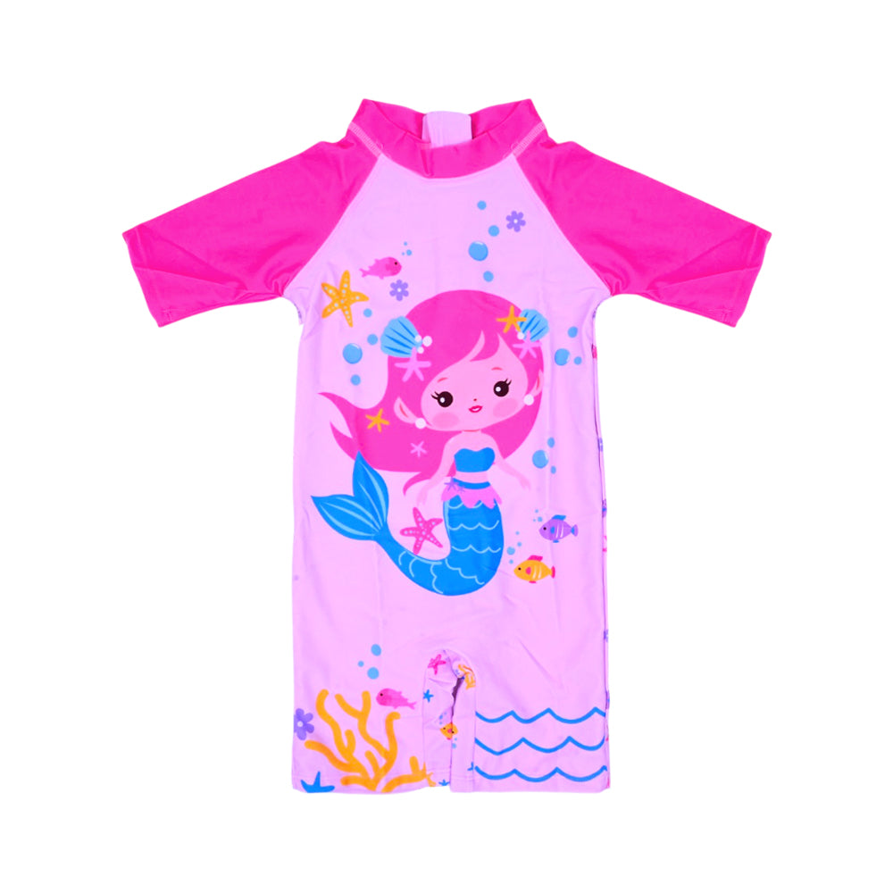 GIRLS S/S 2PC SWIMMING COSTUME ROMPER STYLE IRS-26 5-6 YEAR