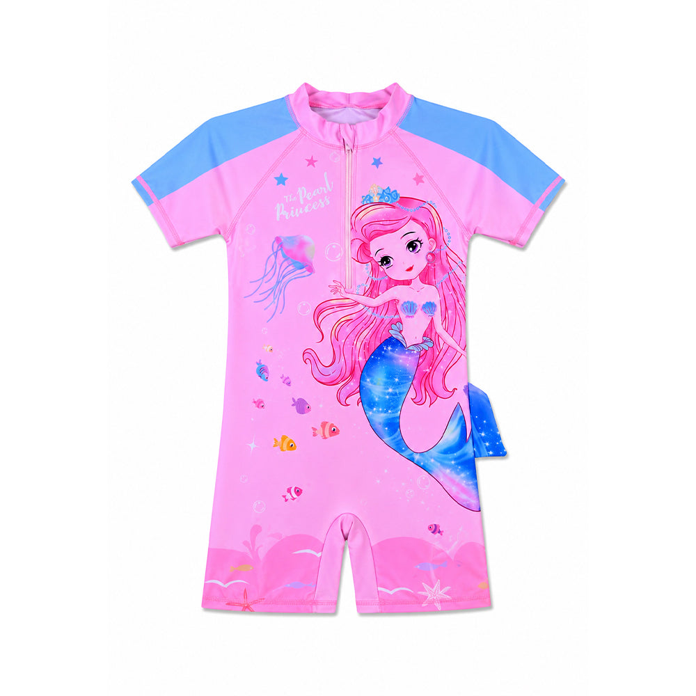 GIRLS S/S 2PC SWIMMING COSTUME ROMPER STYLE IRS-26 6-7 YEAR