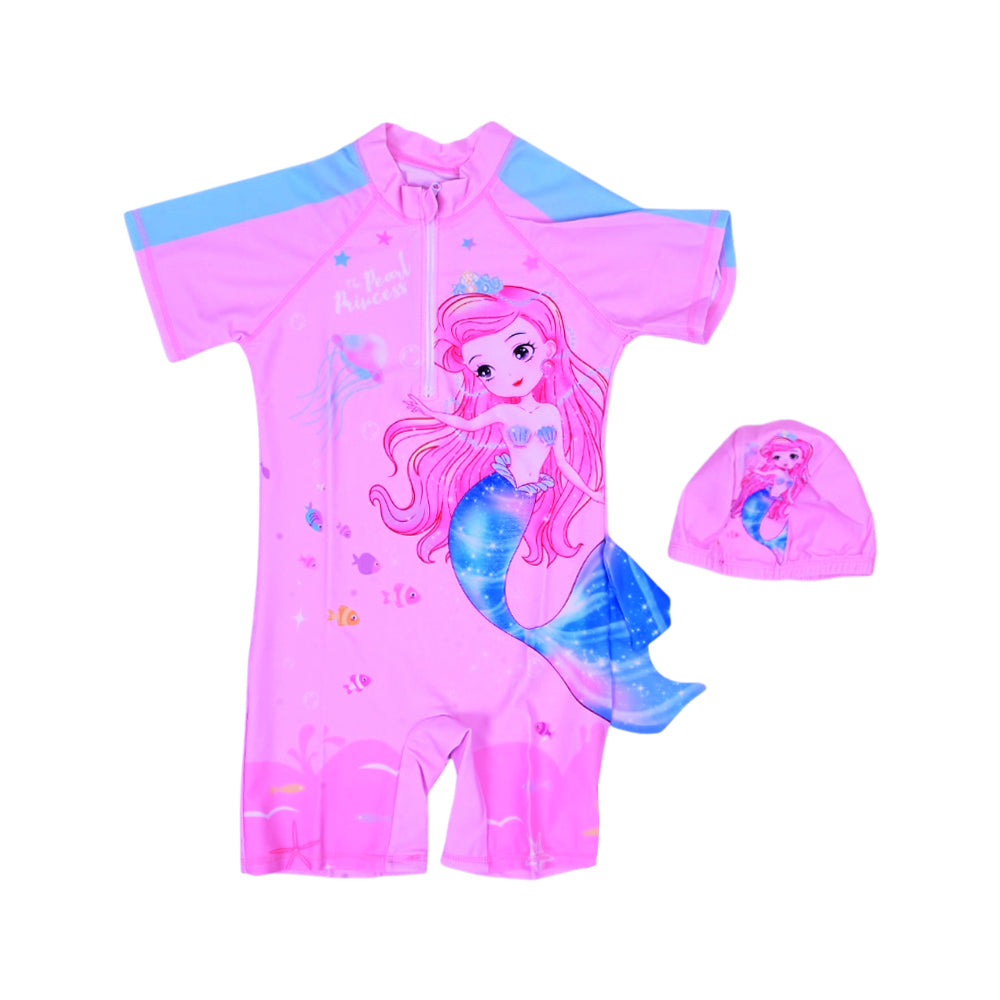 GIRLS S/S 2PC SWIMMING COSTUME ROMPER STYLE IRS-26 7-8 YEAR