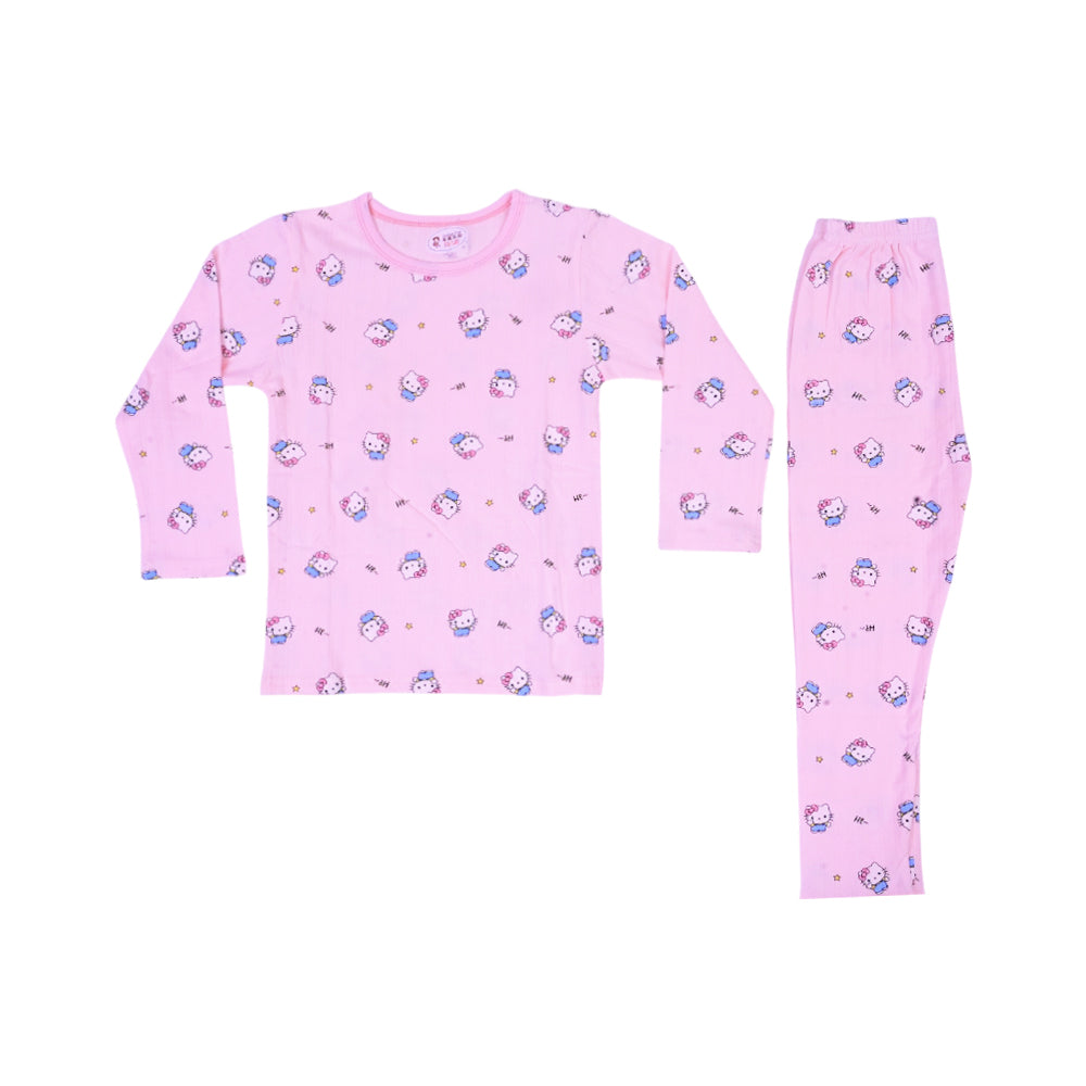 GIRLS L/S 2PC L/W SLEEPING SUIT L-PINK 3-4YEAR ZHS-26 7284 I