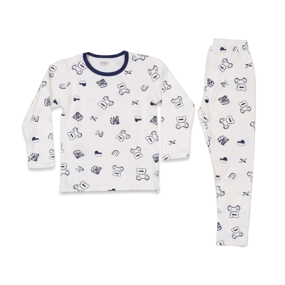 BOYS L/S 2PC L/W SLEEPING SUIT WHITE PRINT 4-5YEAR ZHS-26 69