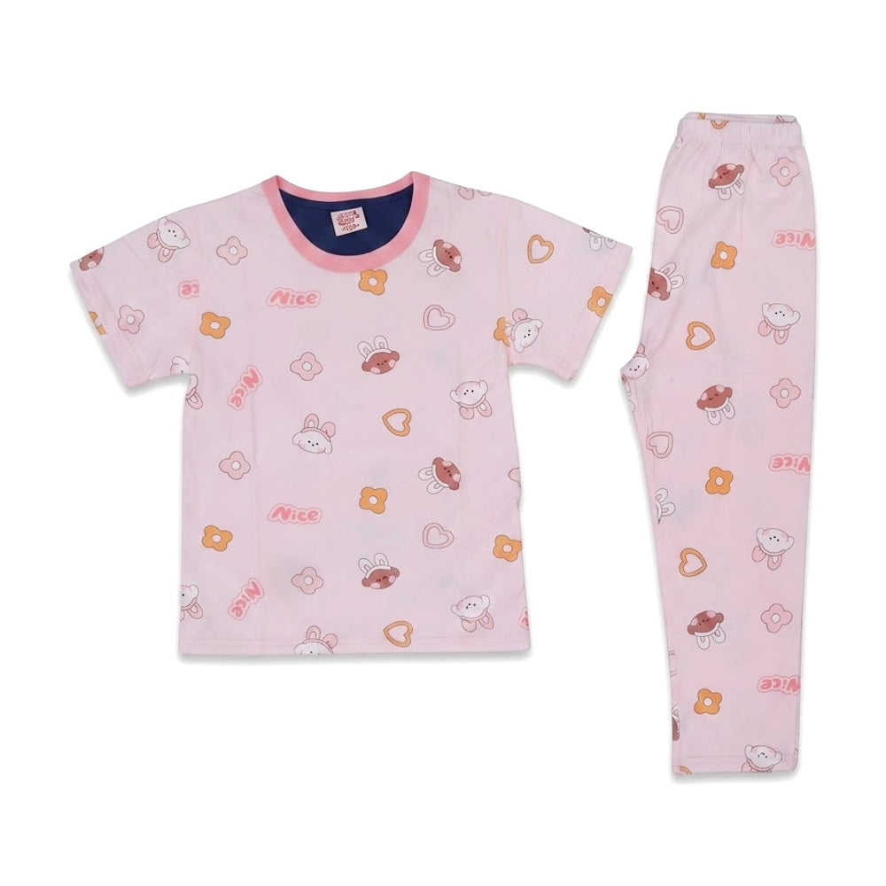 GIRLS S/S 2PC SLEEPING SUIT PINK 5-6YEAR ZHS-26 8143 1.G