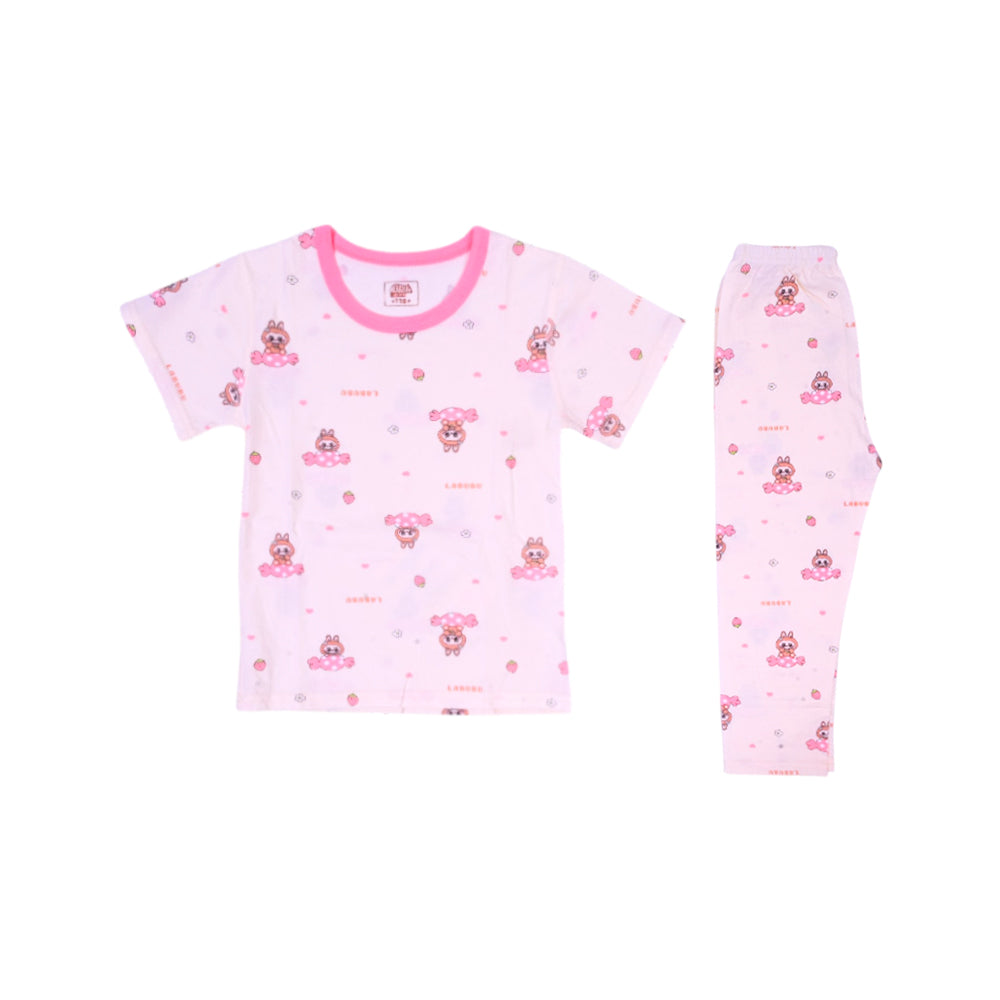 GIRLS S/S 2PC SLEEPING SUIT OFF WHITE 4-5YEAR ZHS-26 8143 1.