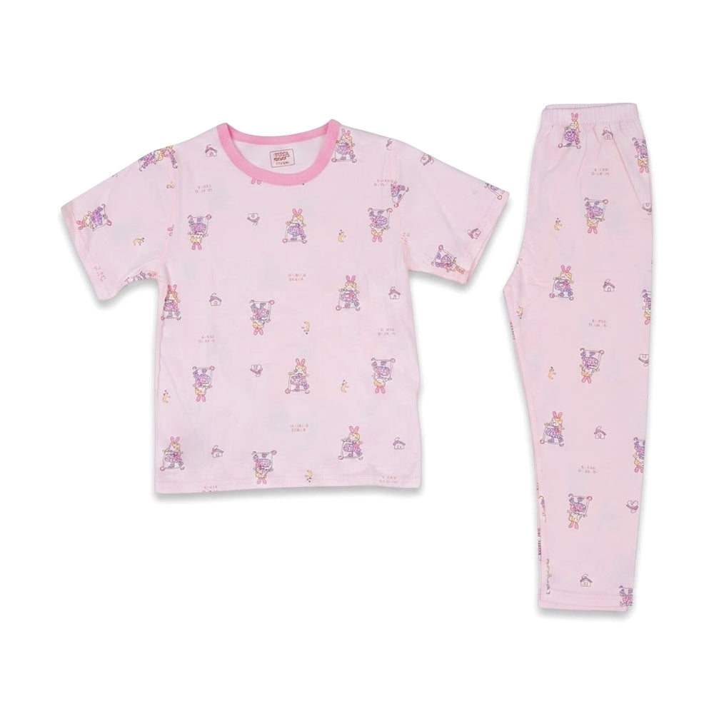 GIRLS S/S 2PC SLEEPING SUIT PINK 5-6YEAR ZHS-26 8140 1.G
