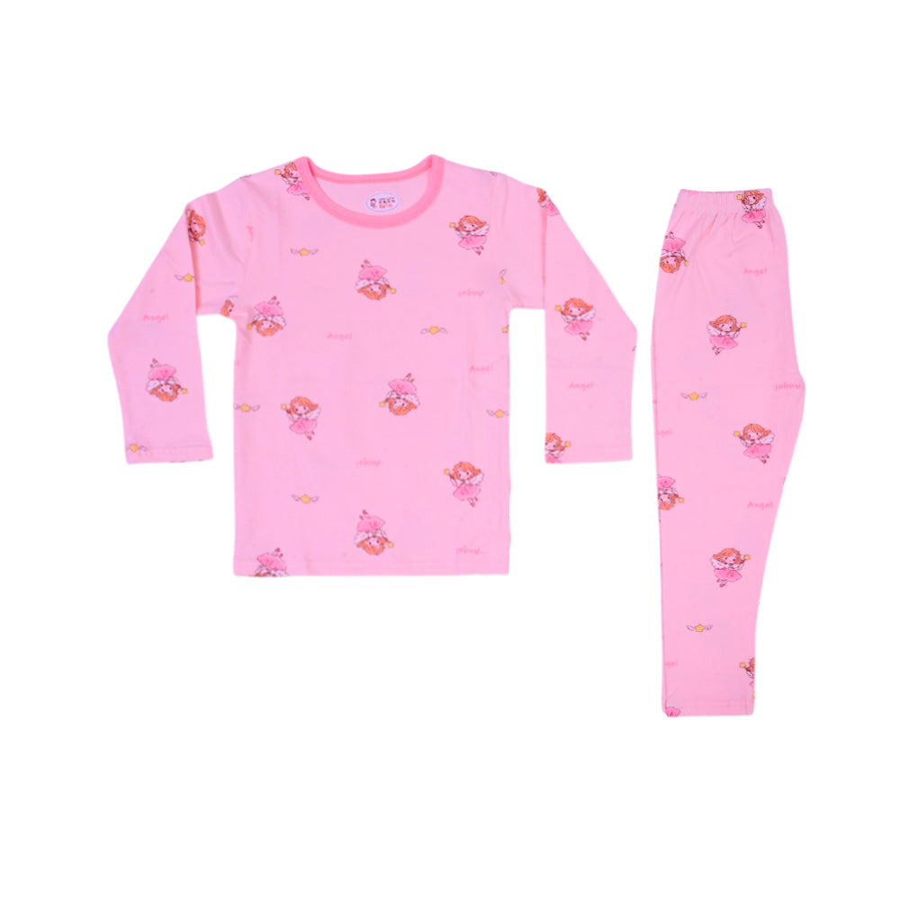 GIRLS L/S 2PC L/W SLEEPING SUIT PINK 18-24M ZHS-26 7285 I.G