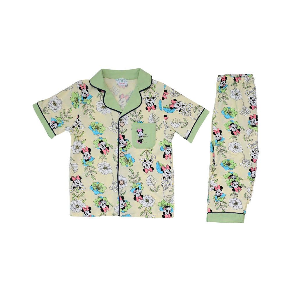 GIRLS S/S 2PC SLEEPING SUIT F/O 4-5YEAR GREEN NO-12 IR-26