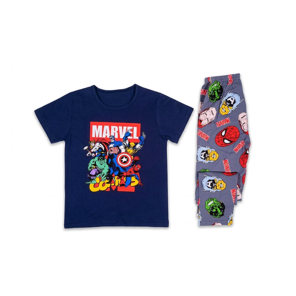BOYS S/S 2PC SLEEPING SUIT R/NECK 7-8YEAR N-BLUE NO-21 IR-26