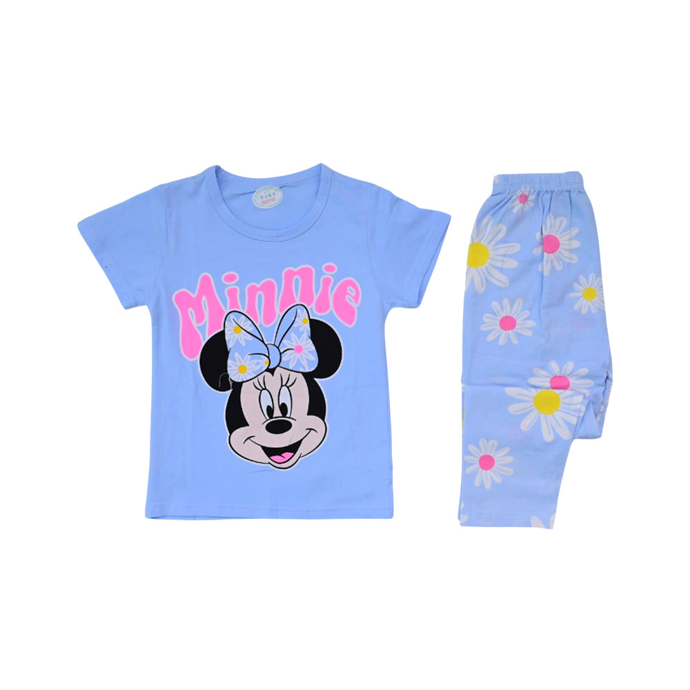 GIRLS S/S 2PC SLEEPING SUIT R/NECK 2-3YEAR SKY BLUE NO-23 IR